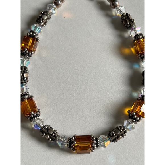 Bali Silver and Topaz - Handcrafted Austrian Crystal Beads Bracelet Jewelry - Picture 3 of 7